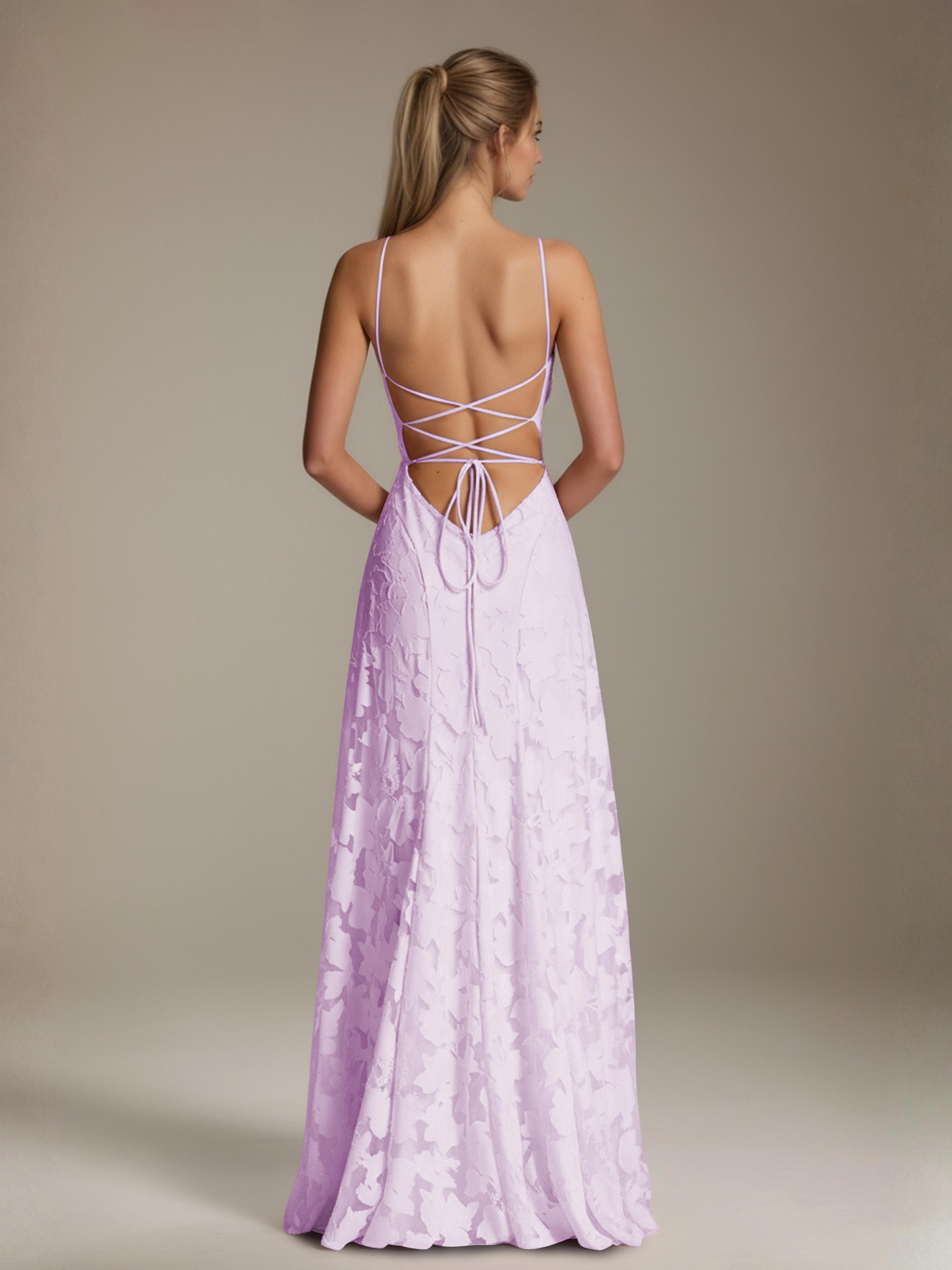 Robe demoiselle d'honneur dentelle bretelles spaghetti longueur sol