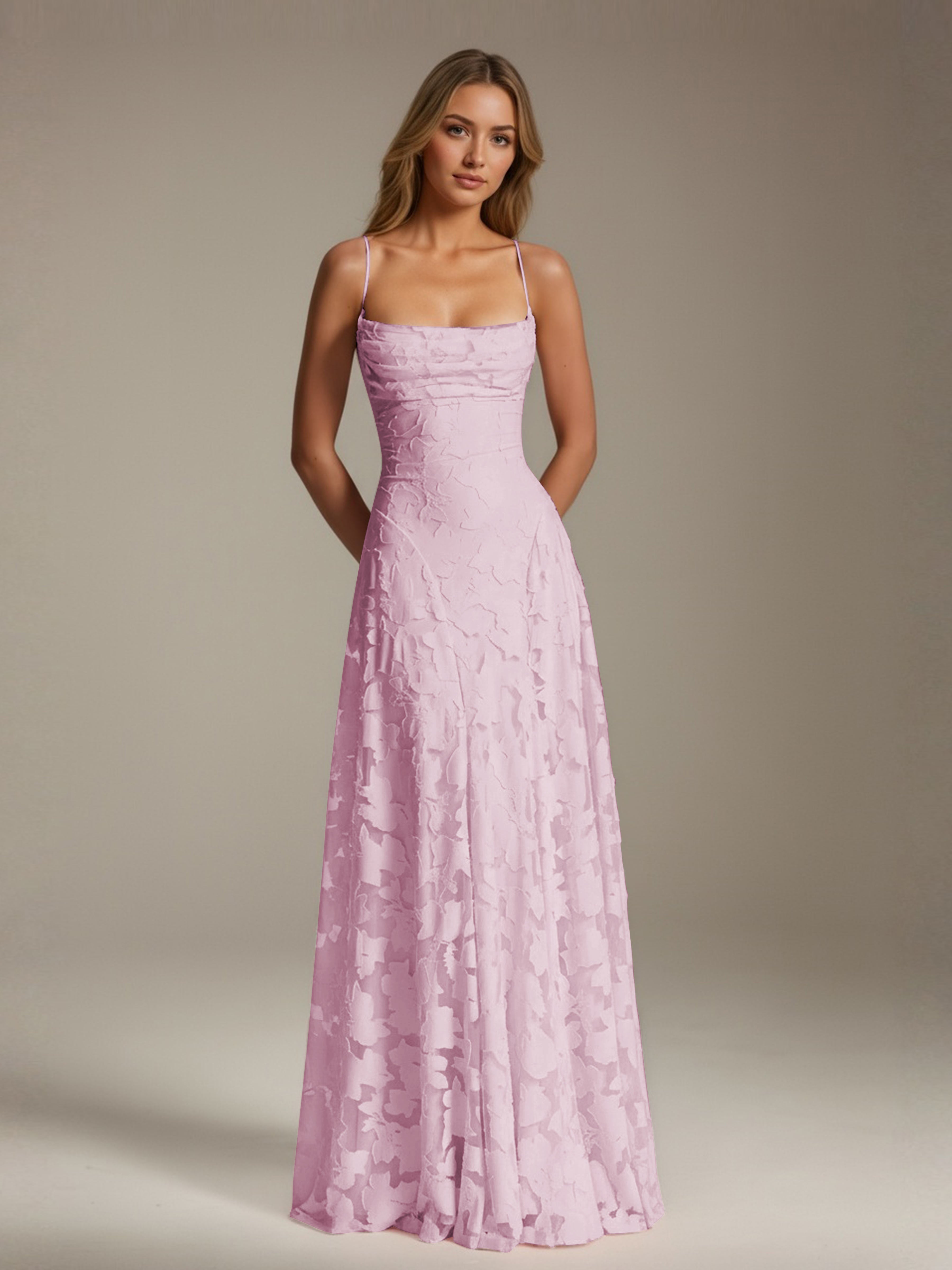 Robe demoiselle d'honneur dentelle bretelles spaghetti longueur sol