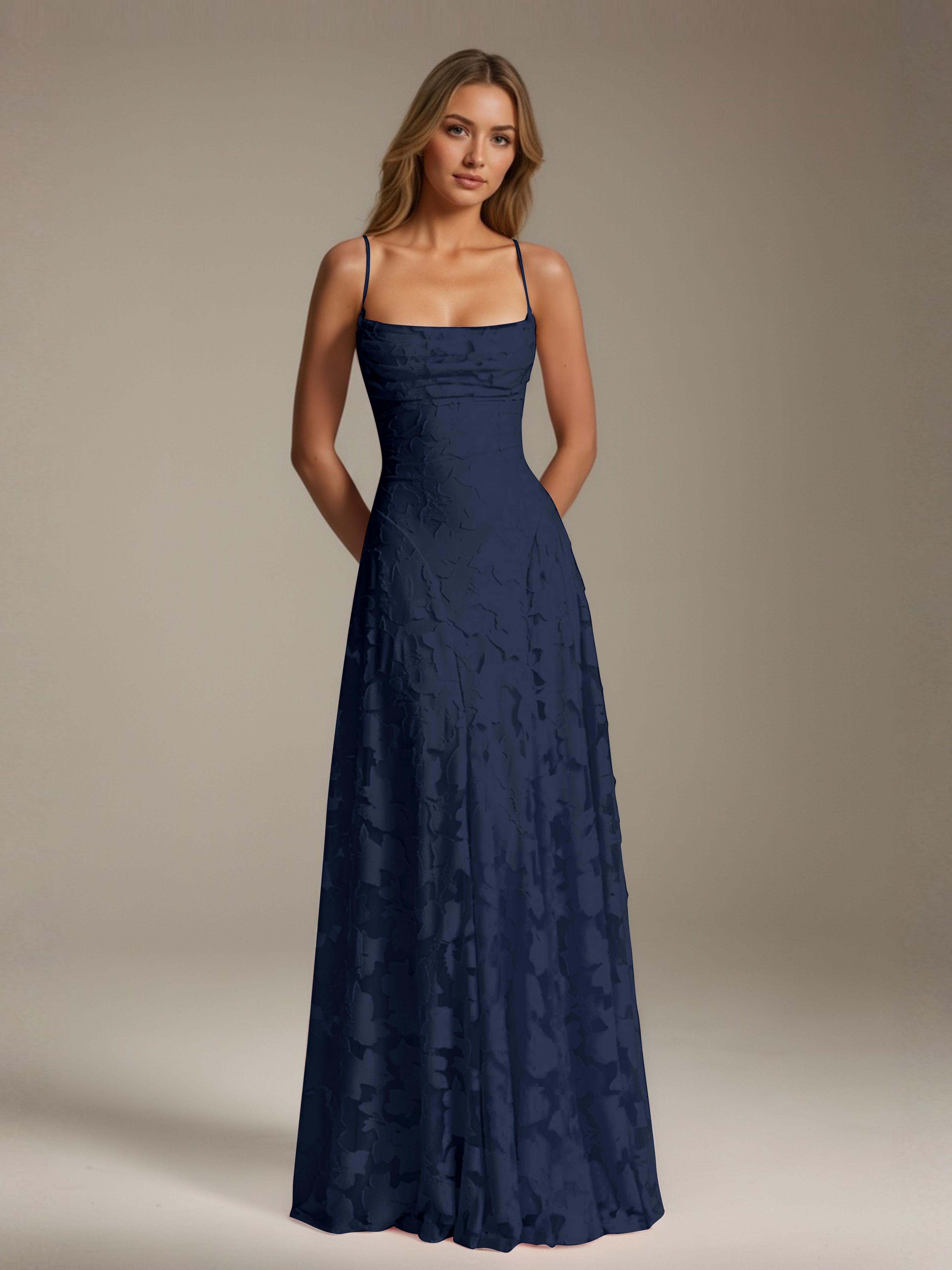 Robe demoiselle d'honneur dentelle bretelles spaghetti longueur sol