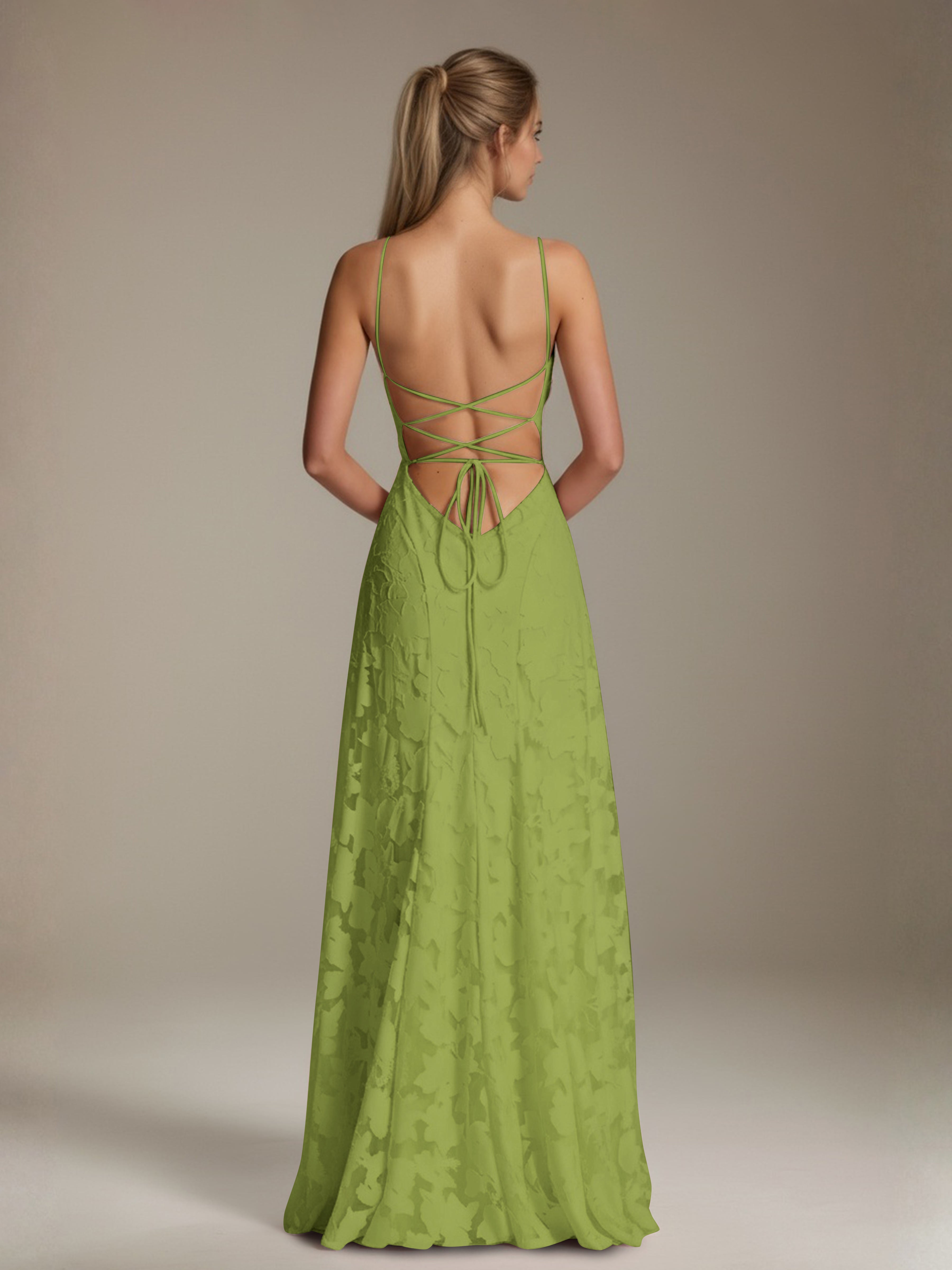Robe demoiselle d'honneur dentelle bretelles spaghetti longueur sol