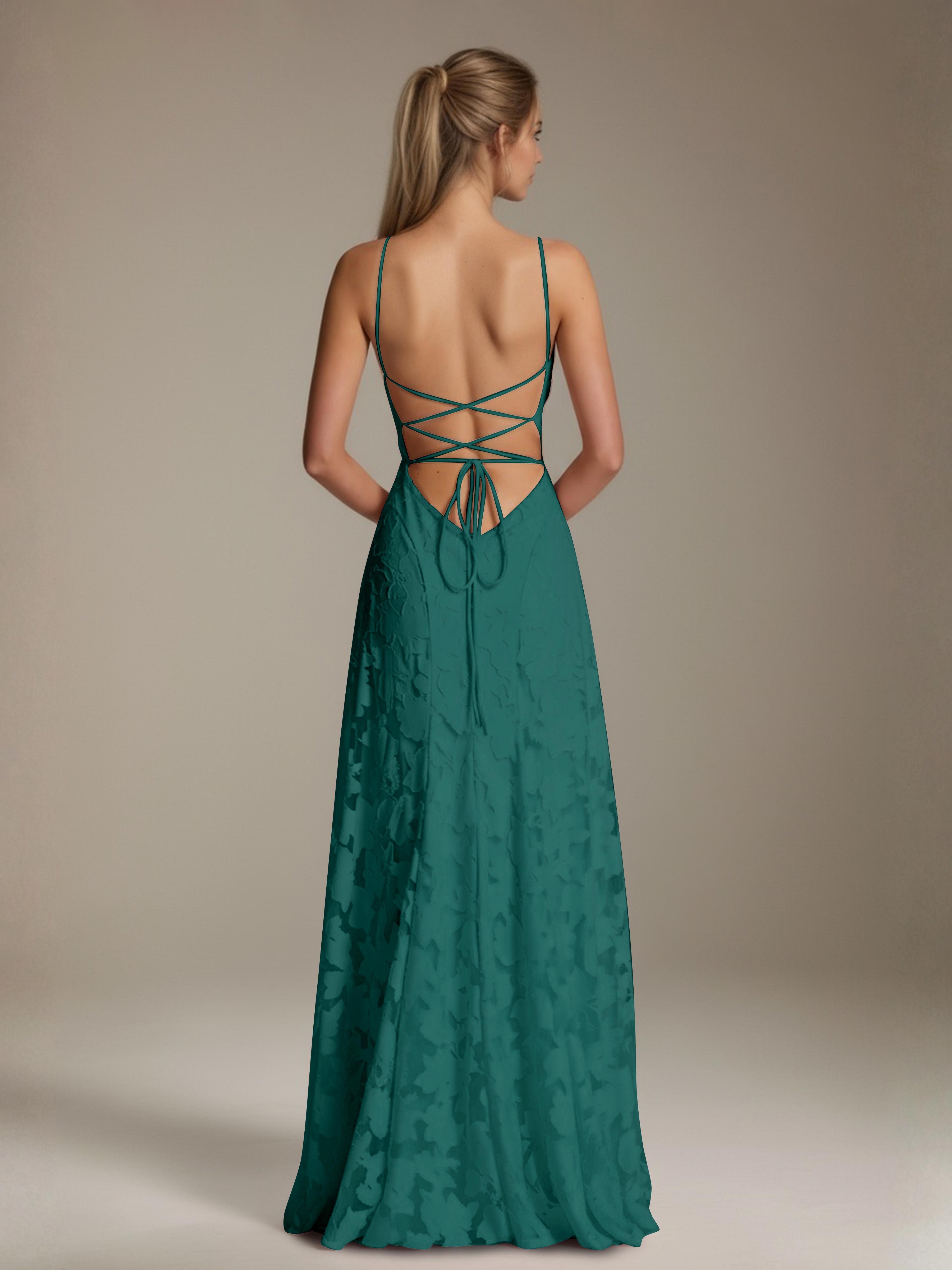 Robe demoiselle d'honneur dentelle bretelles spaghetti longueur sol