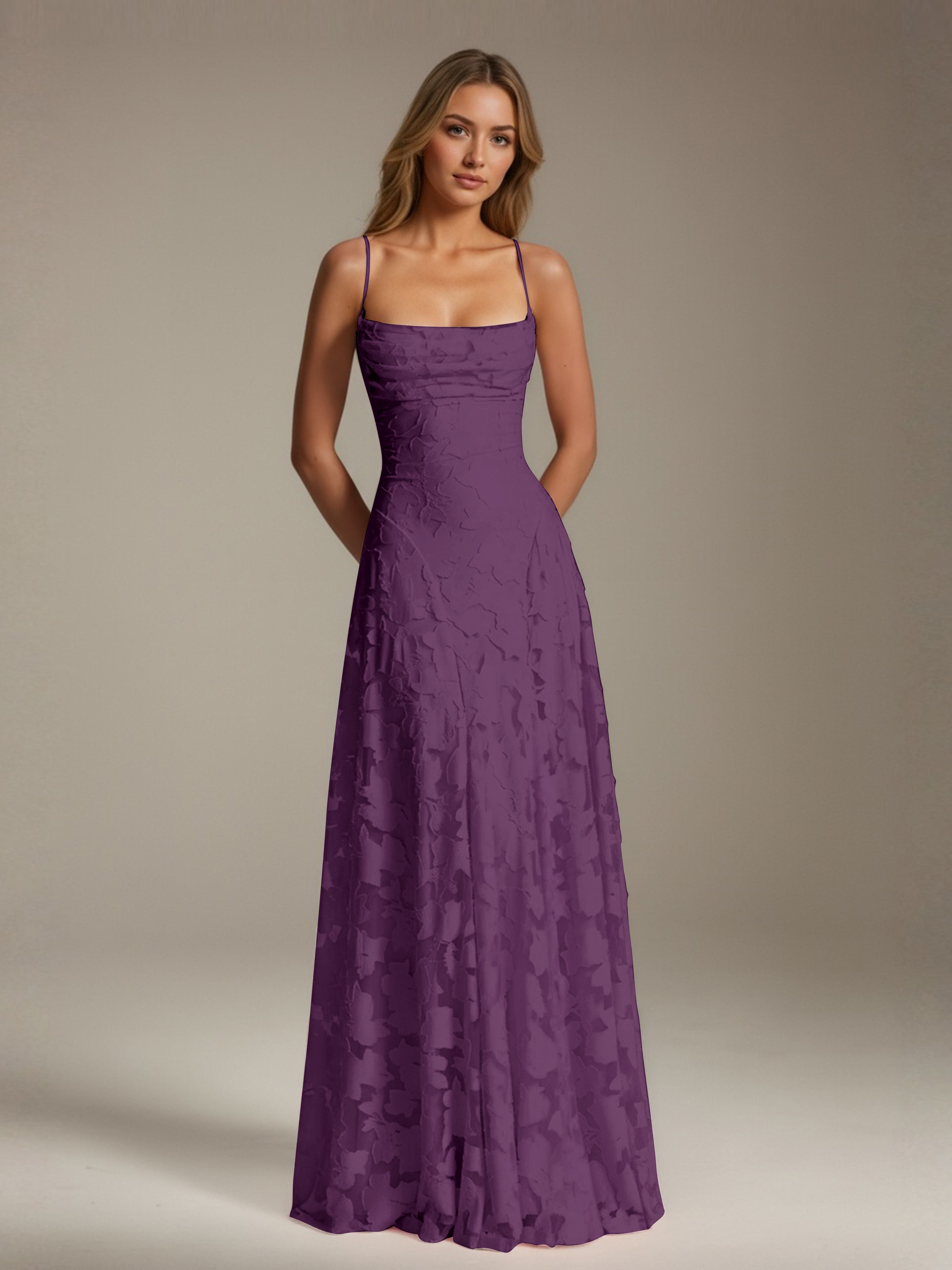 Robe demoiselle d'honneur dentelle bretelles spaghetti longueur sol