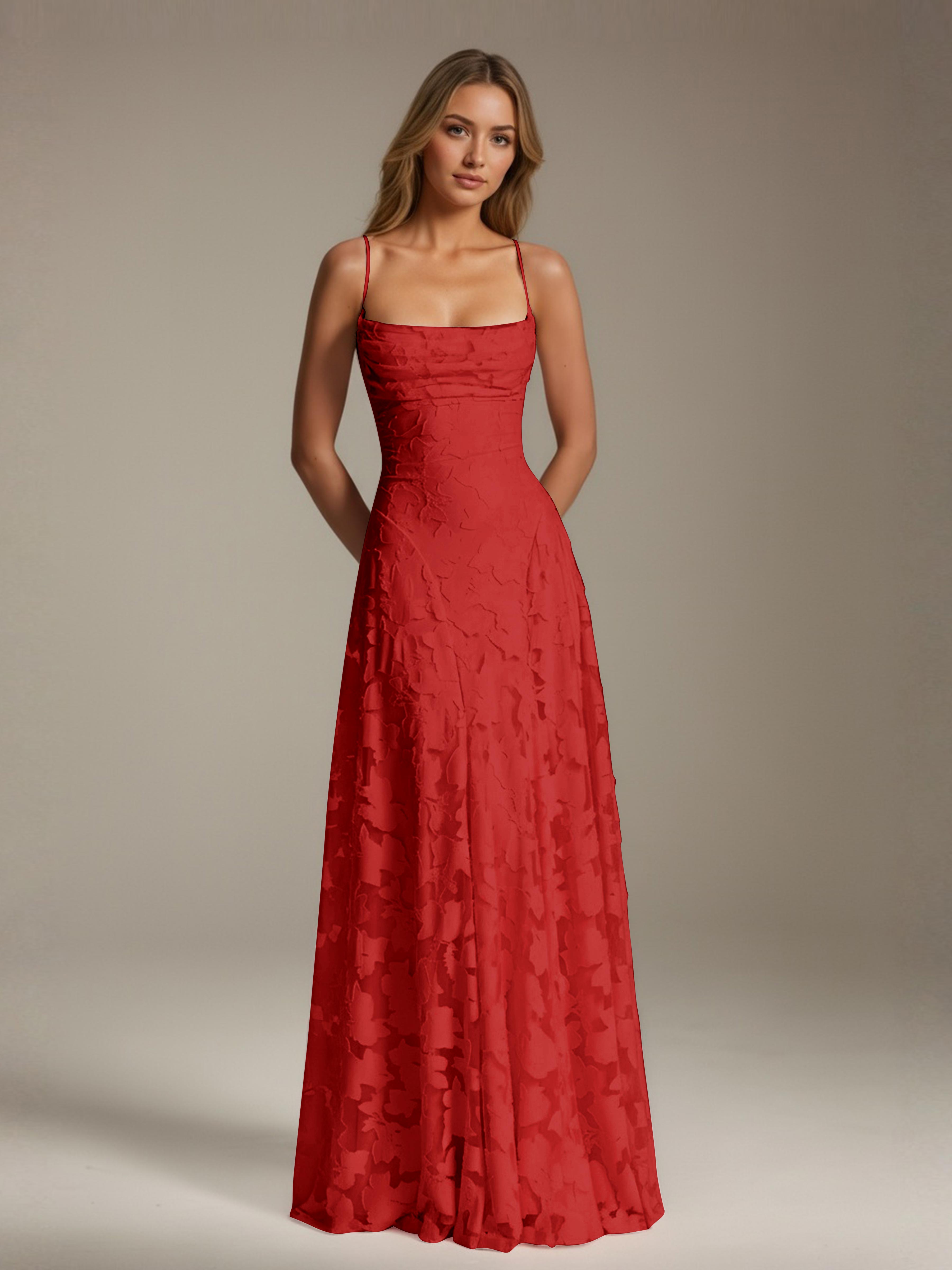 Robe demoiselle d'honneur dentelle bretelles spaghetti longueur sol