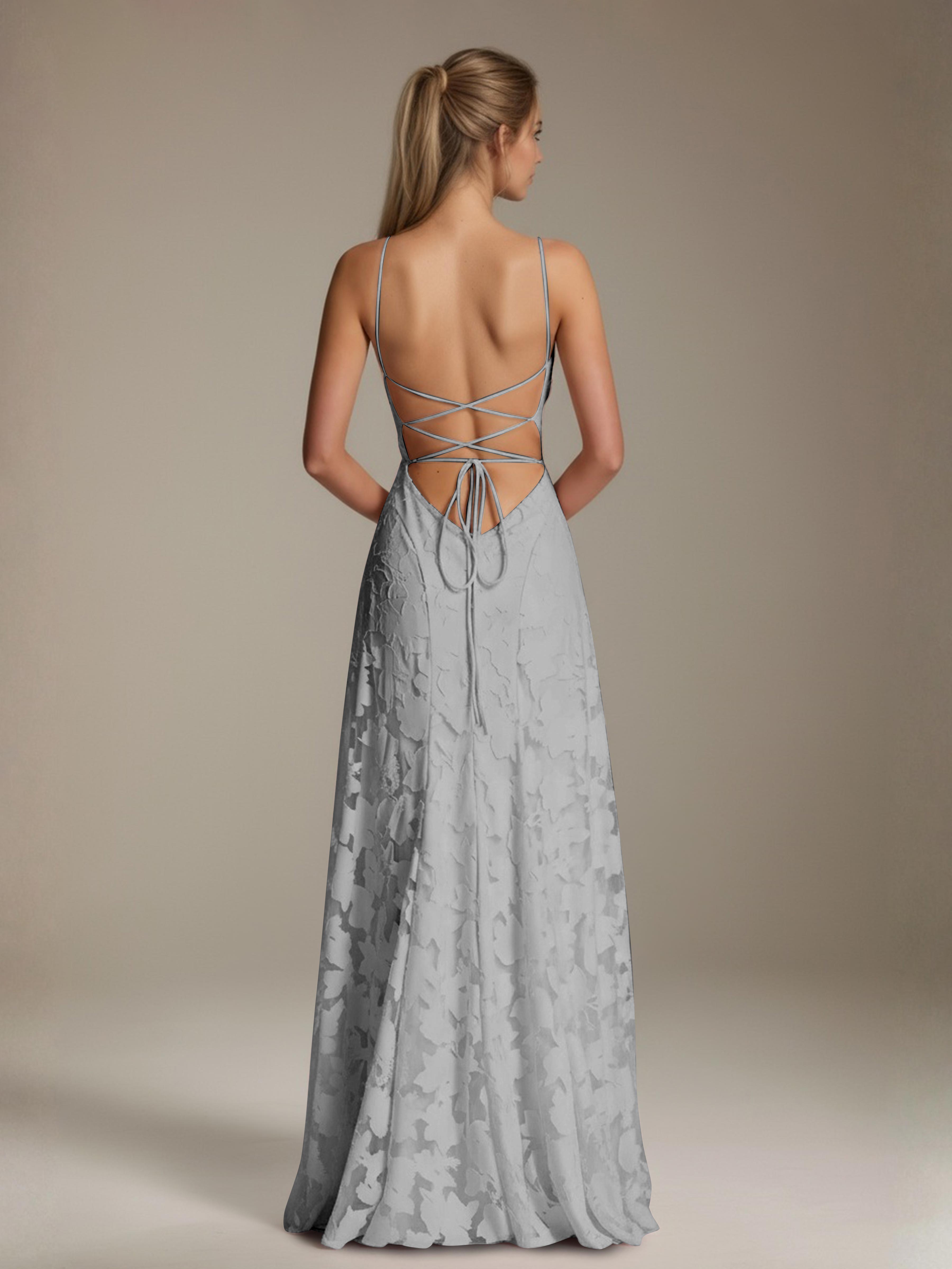 Robe demoiselle d'honneur dentelle bretelles spaghetti longueur sol