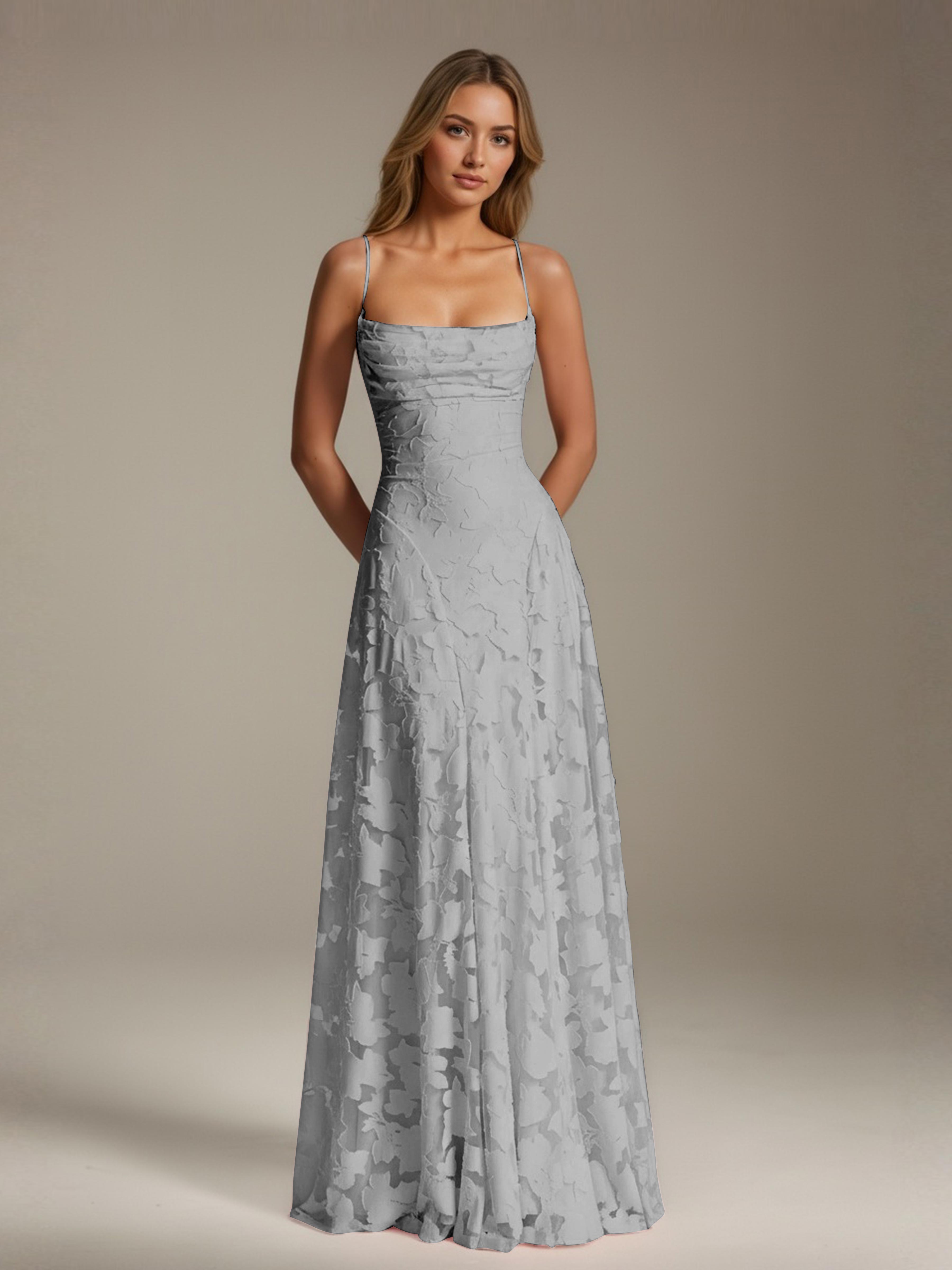 Robe demoiselle d'honneur dentelle bretelles spaghetti longueur sol