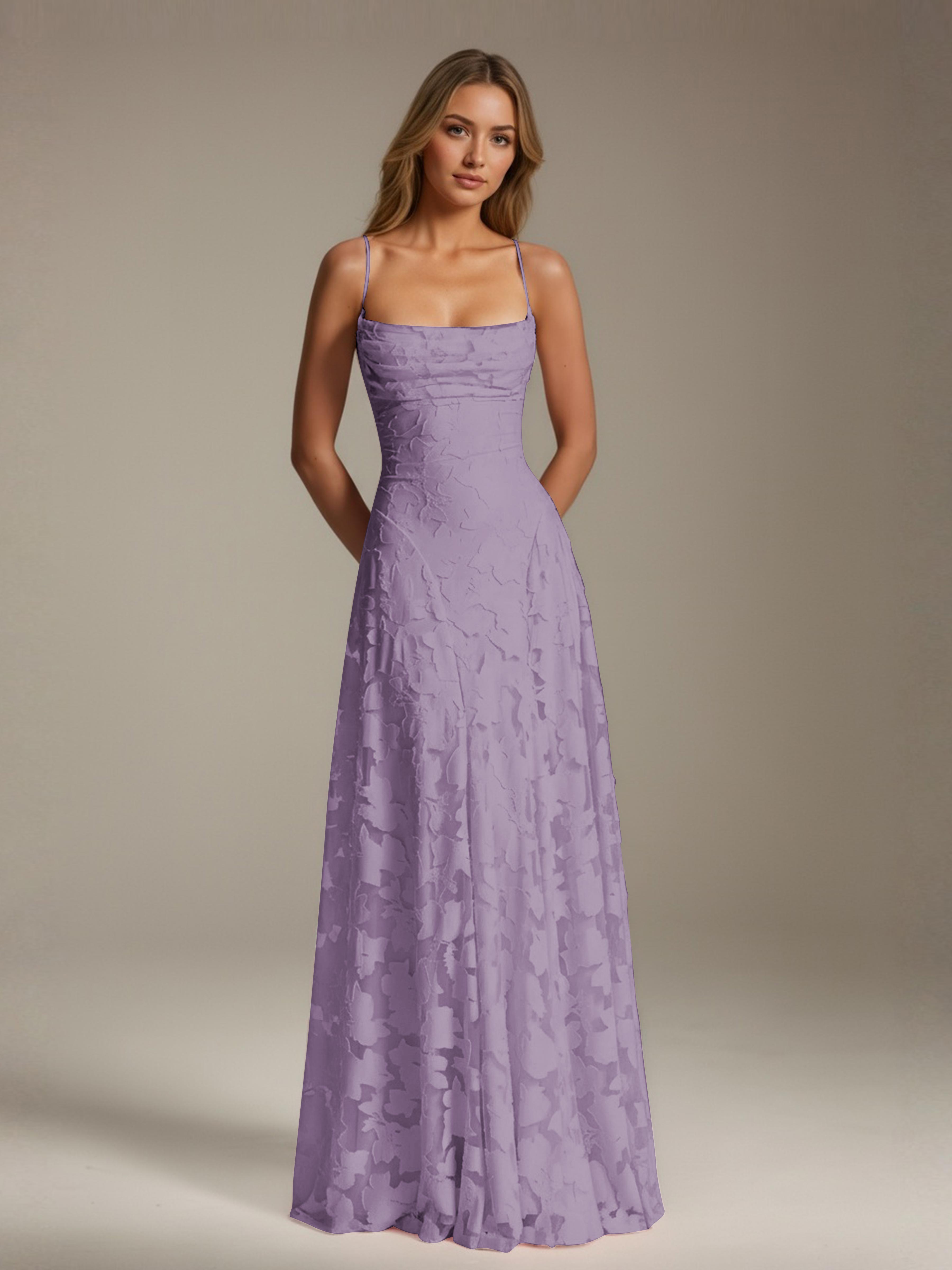 Robe demoiselle d'honneur dentelle bretelles spaghetti longueur sol