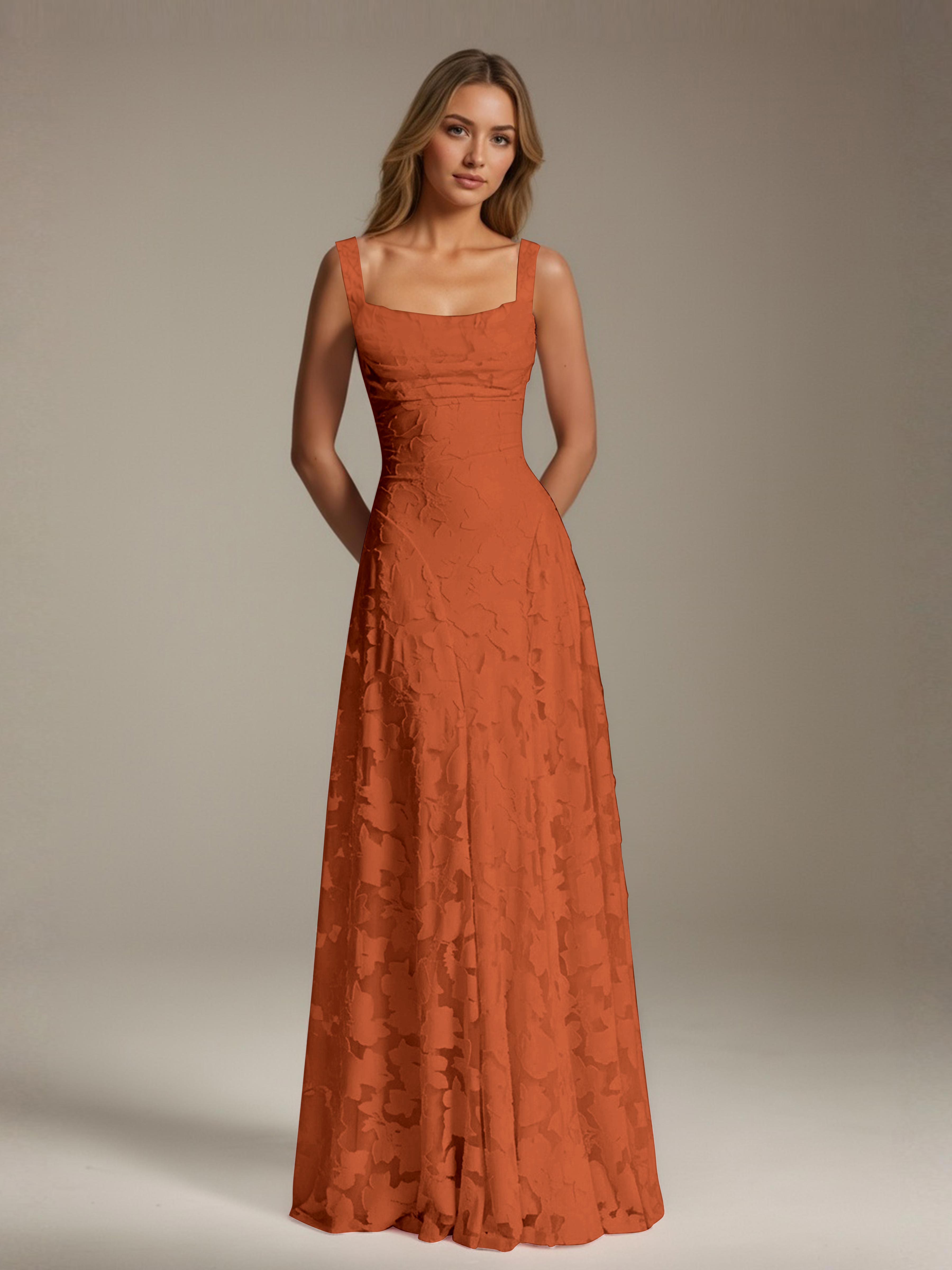 Robe de soirée A-line dentelle plissée col carré longueur sol