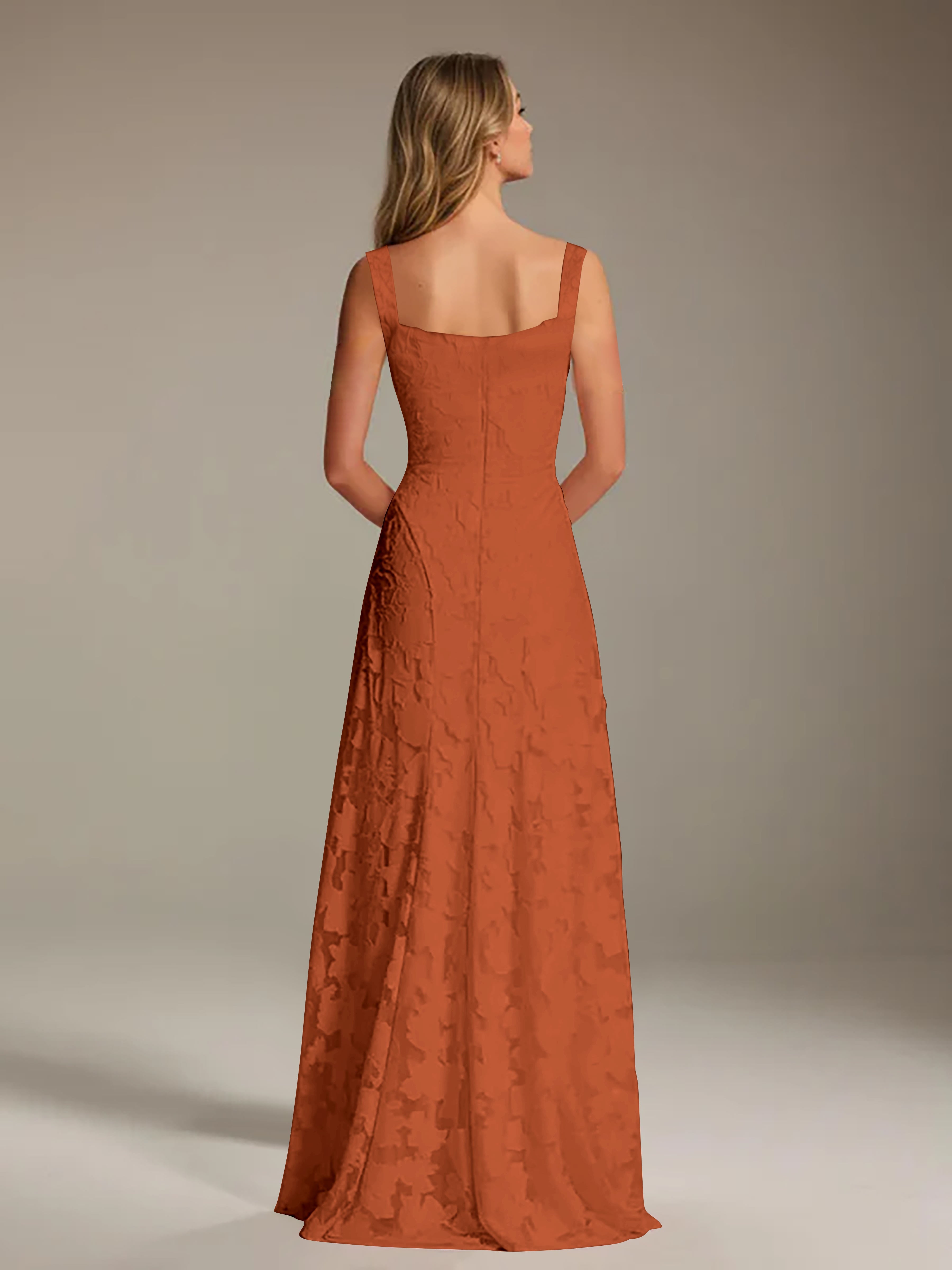 Robe de soirée A-line dentelle plissée col carré longueur sol