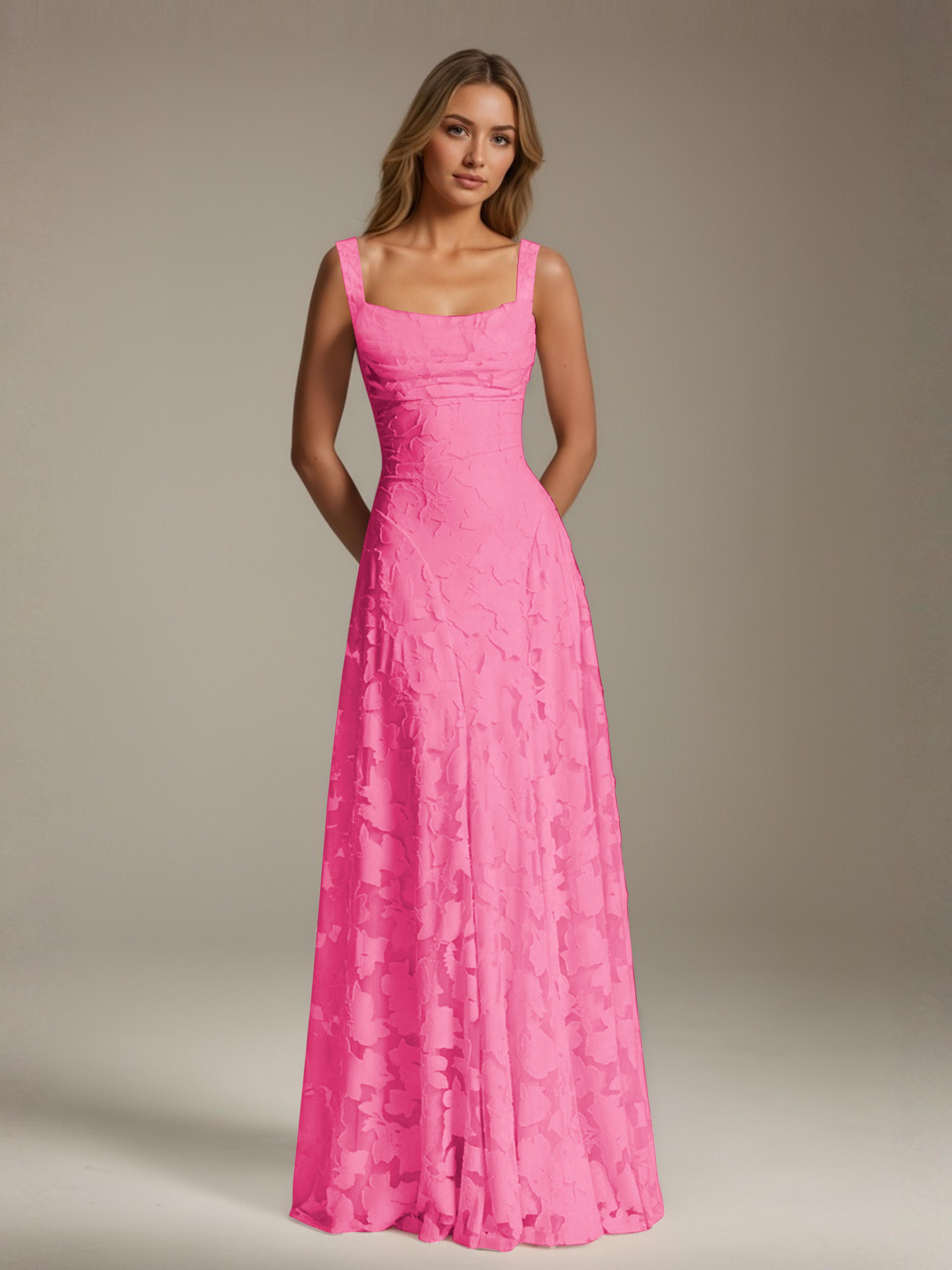 Robe de soirée A-line dentelle plissée col carré longueur sol