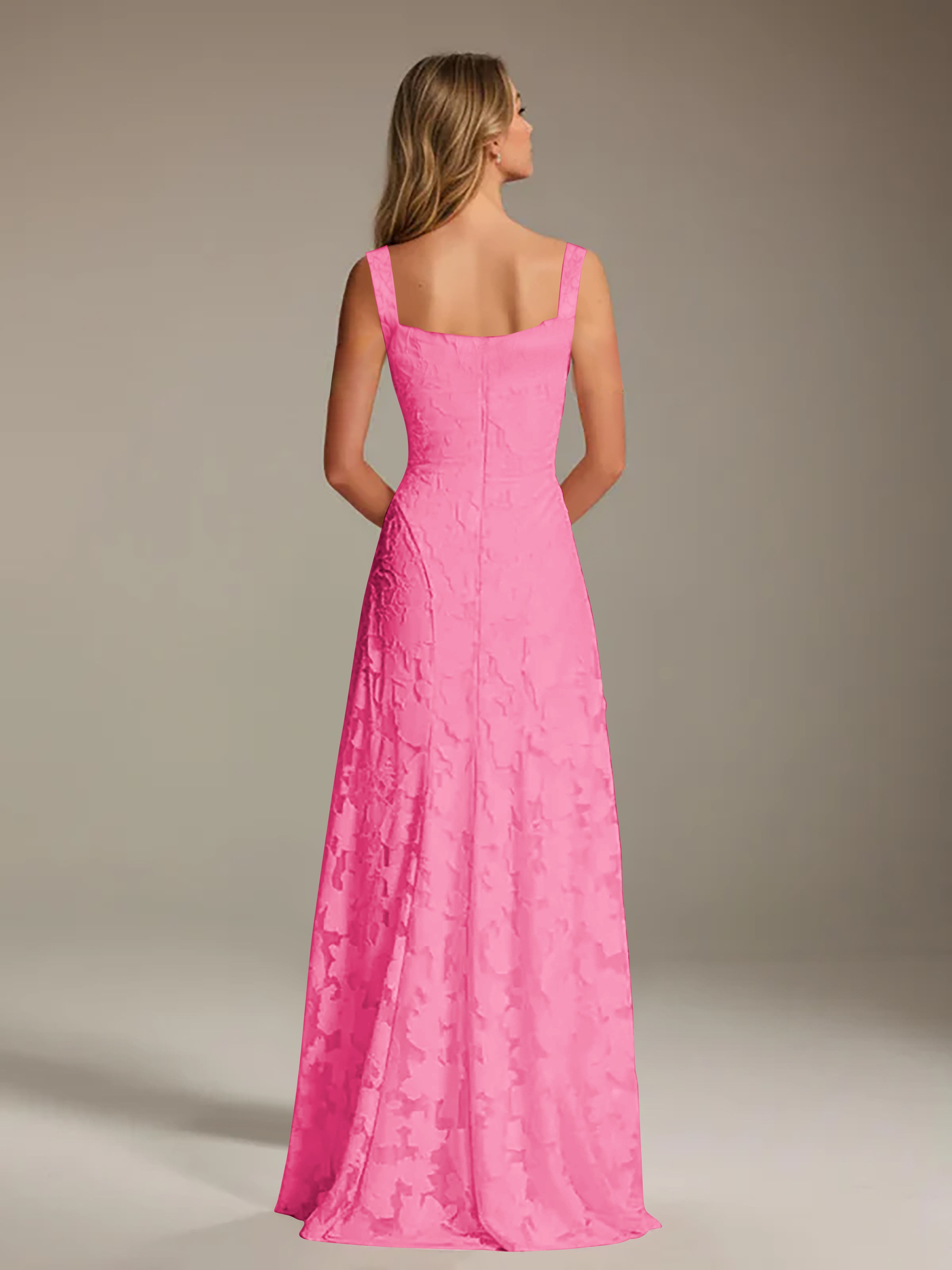 Robe de soirée A-line dentelle plissée col carré longueur sol
