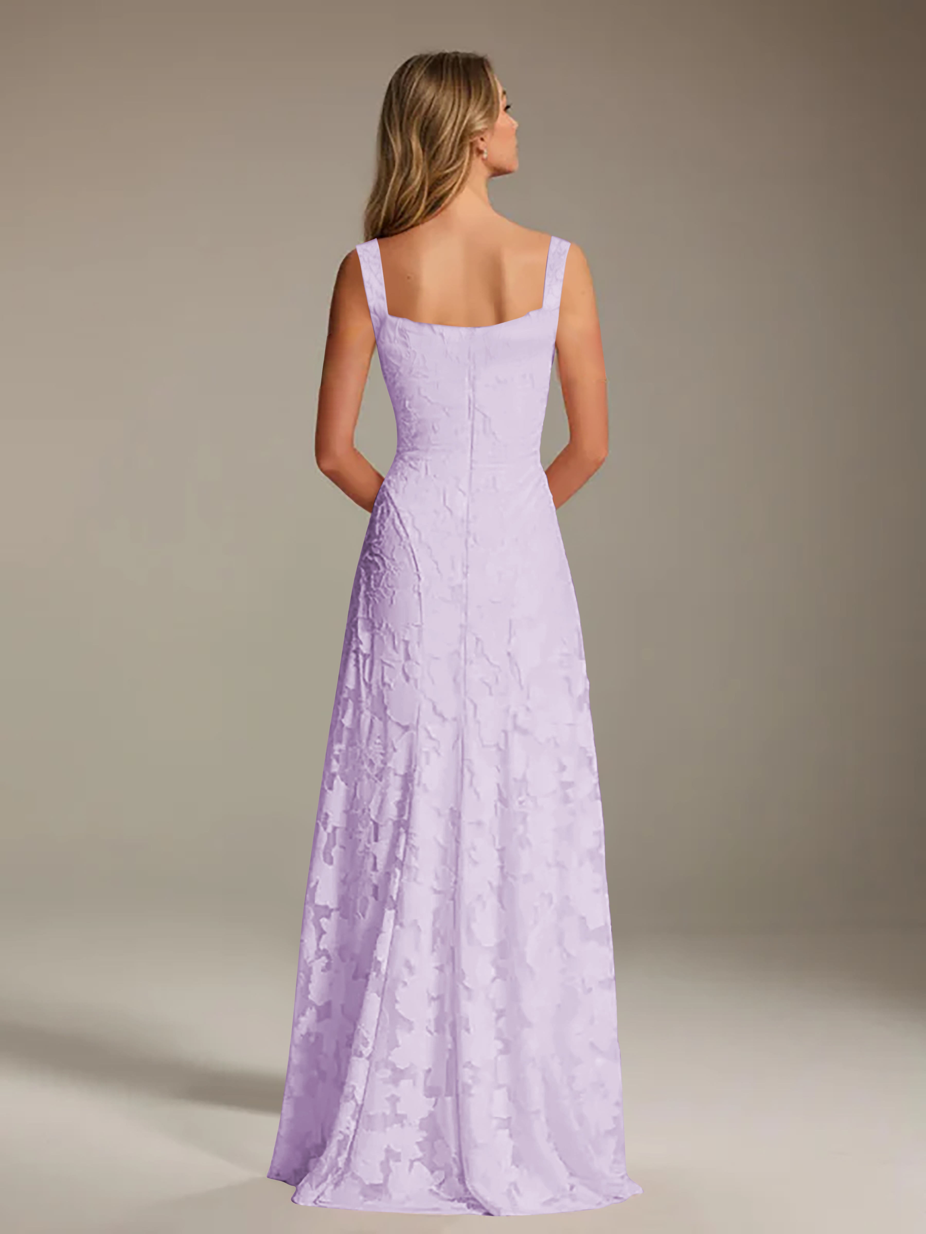 Robe de soirée A-line dentelle plissée col carré longueur sol