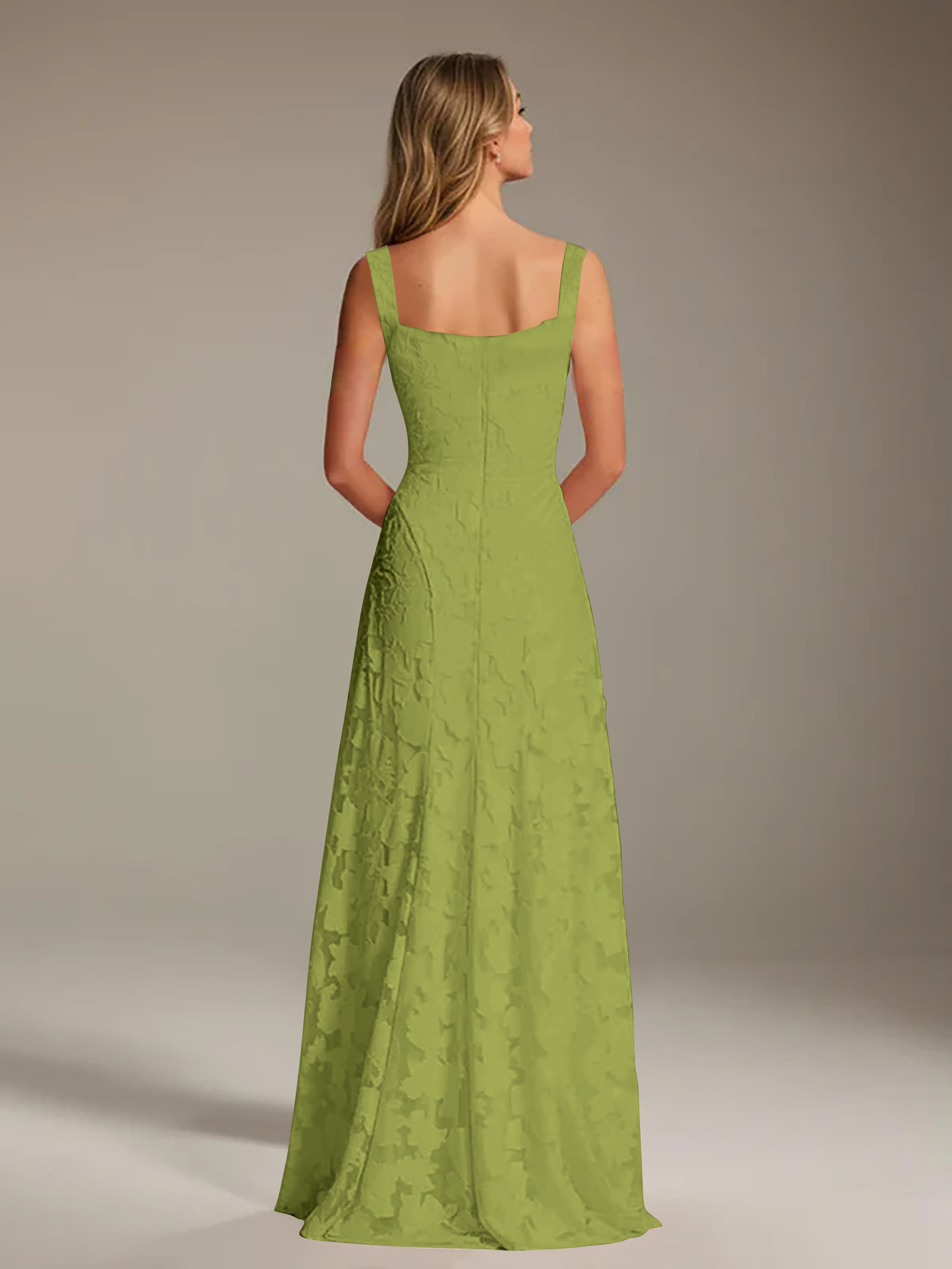 Robe de soirée A-line dentelle plissée col carré longueur sol