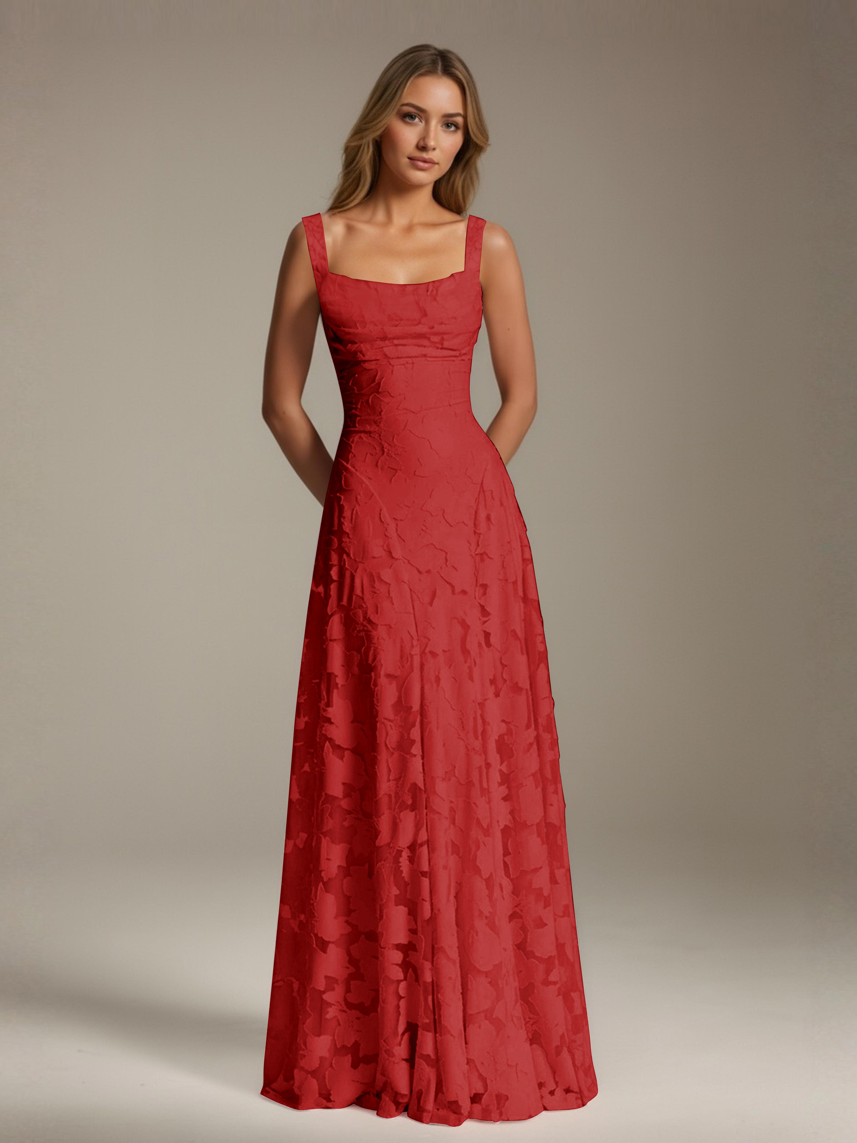 Robe de soirée A-line dentelle plissée col carré longueur sol