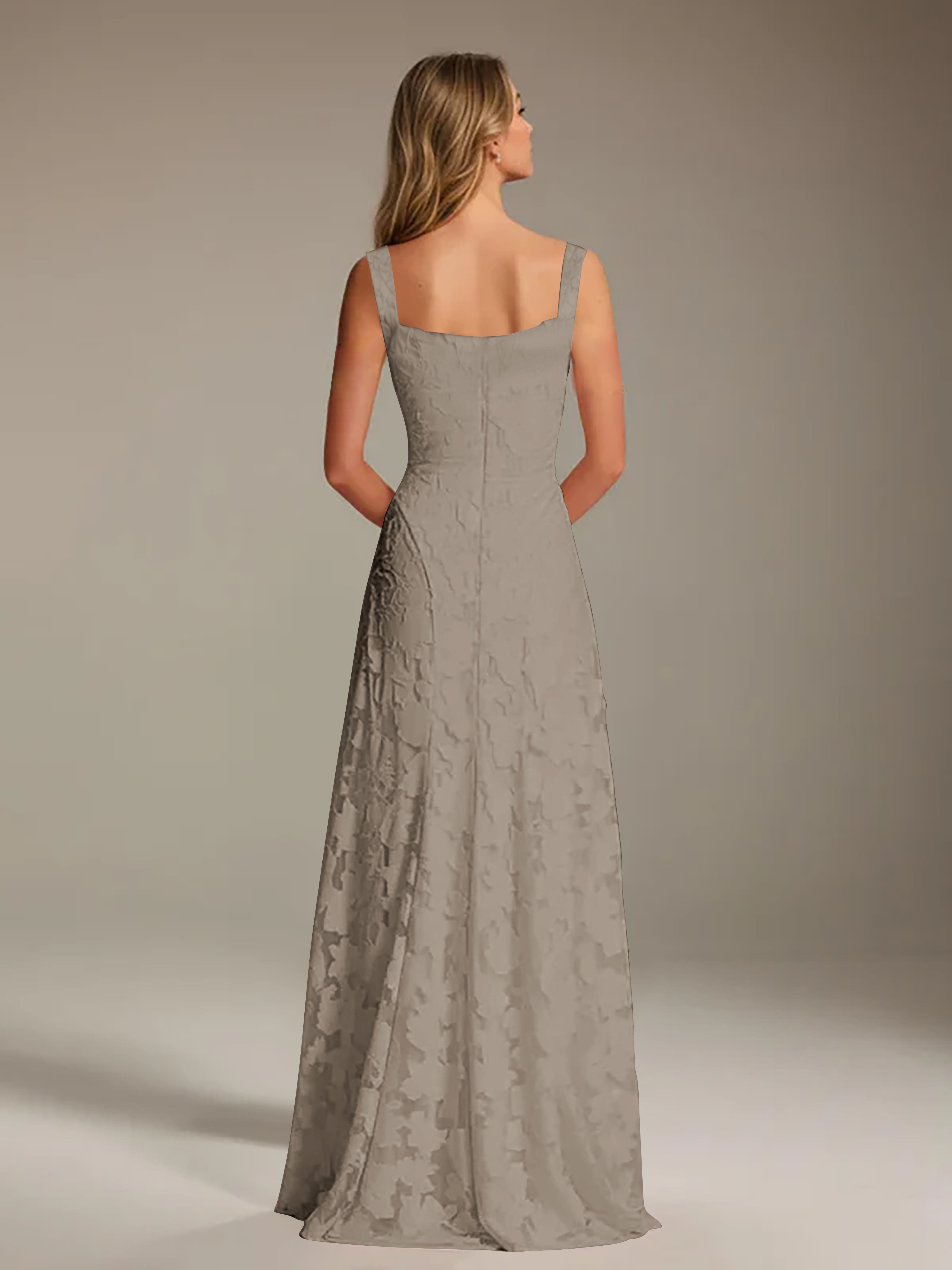 Robe de soirée A-line dentelle plissée col carré longueur sol