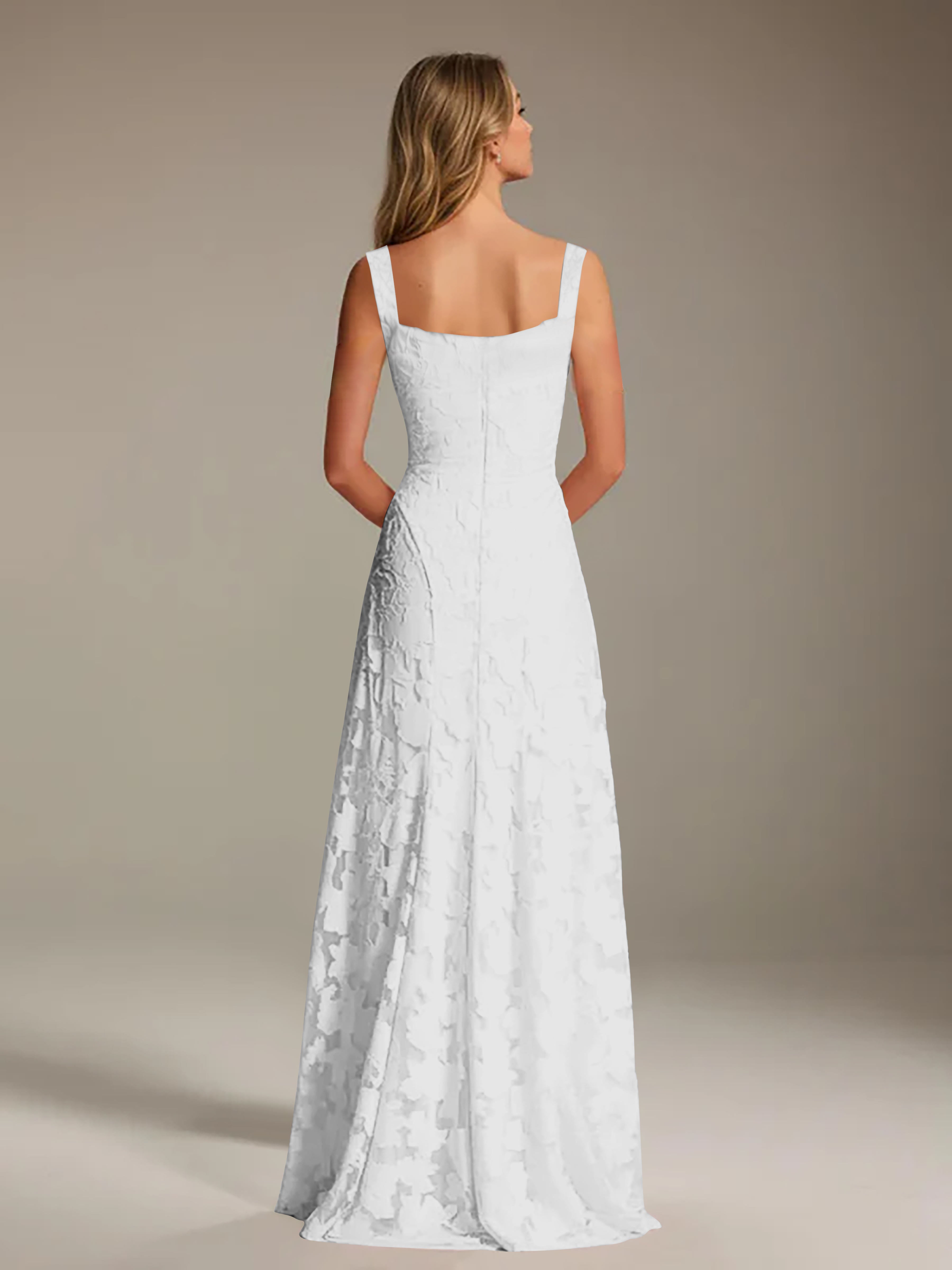 Robe de soirée A-line dentelle plissée col carré longueur sol