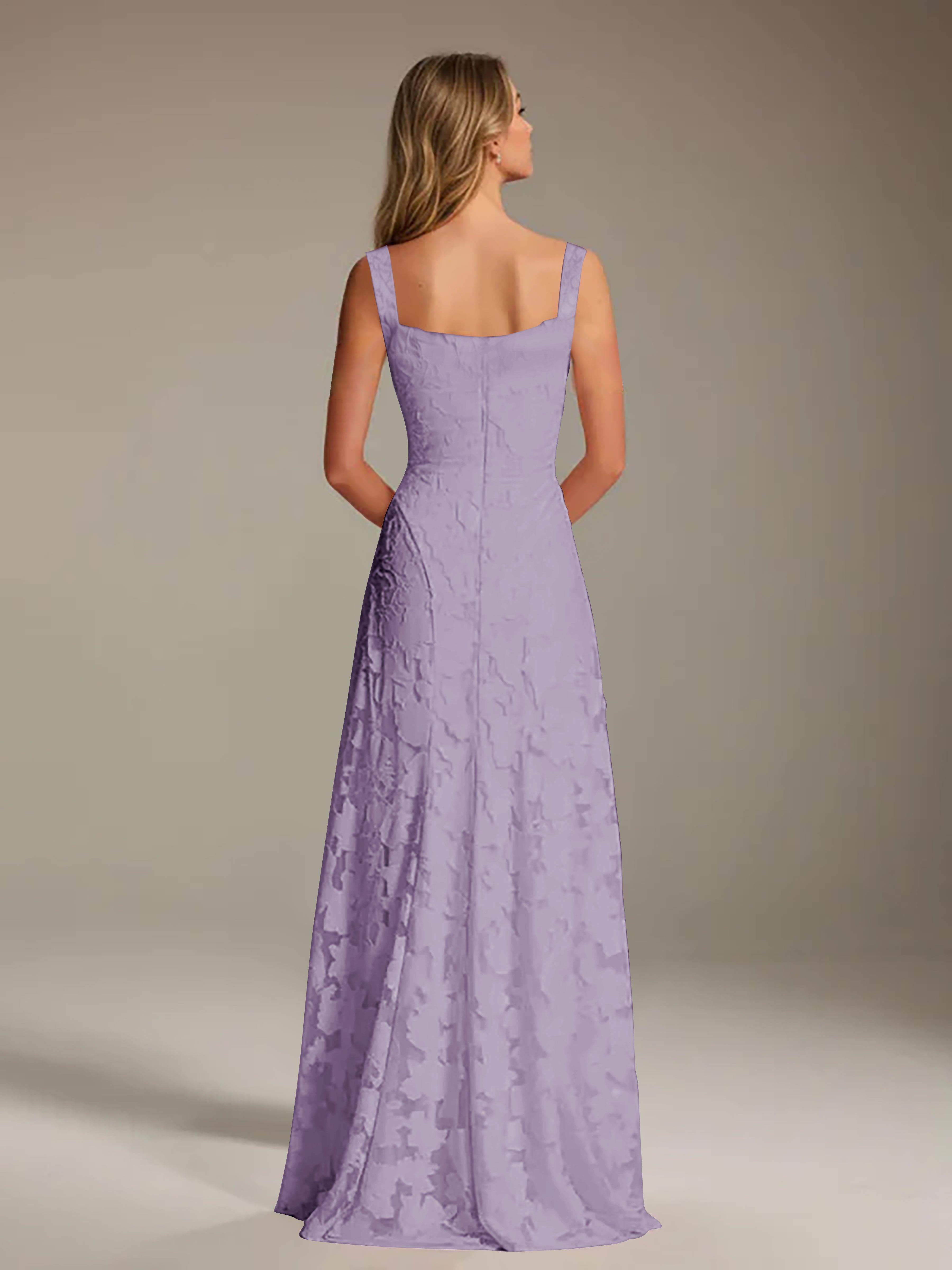 Robe de soirée A-line dentelle plissée col carré longueur sol