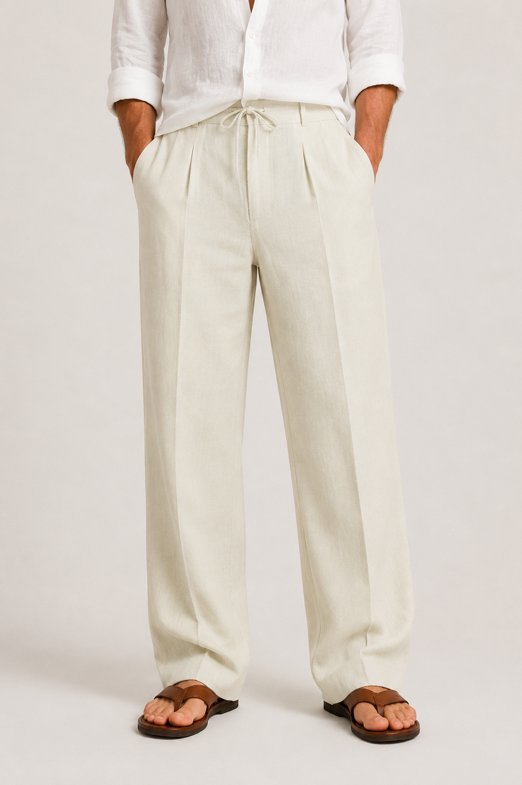 Pantalon lin homme respirant coupe droite été confortable