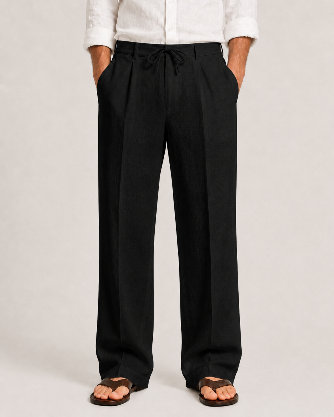 Pantalon lin homme respirant coupe droite été confortable