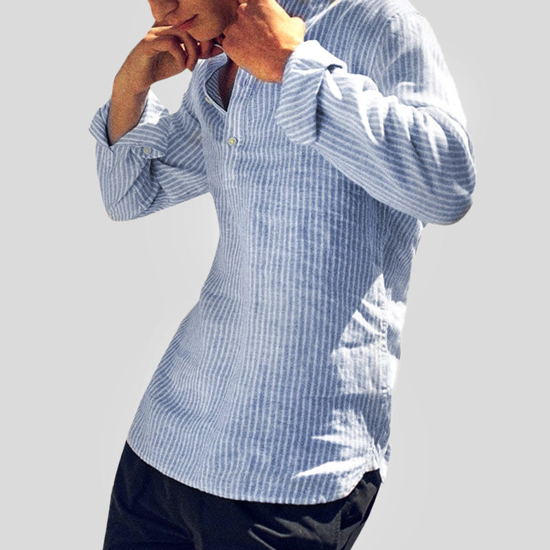 Chemise Henley Homme Coton Lin Coupe Régulière Été