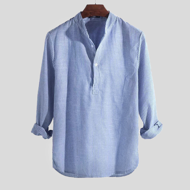 Chemise Henley Homme Coton Lin Coupe Régulière Été