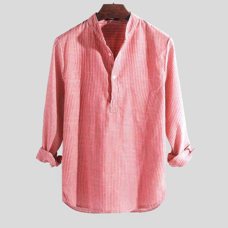 Chemise Henley Homme Coton Lin Coupe Régulière Été