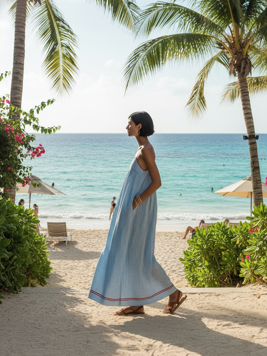 Robe maxi femme rayée minimaliste bretelles spaghetti