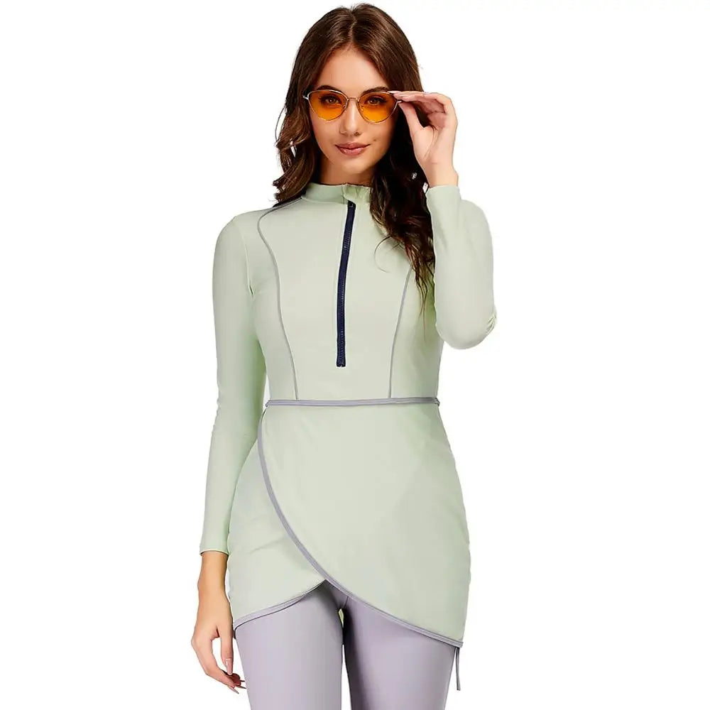Burkini femme manches longues ensemble 3 pièces patchwork sport