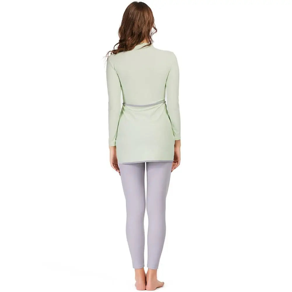 Burkini femme manches longues ensemble 3 pièces patchwork sport