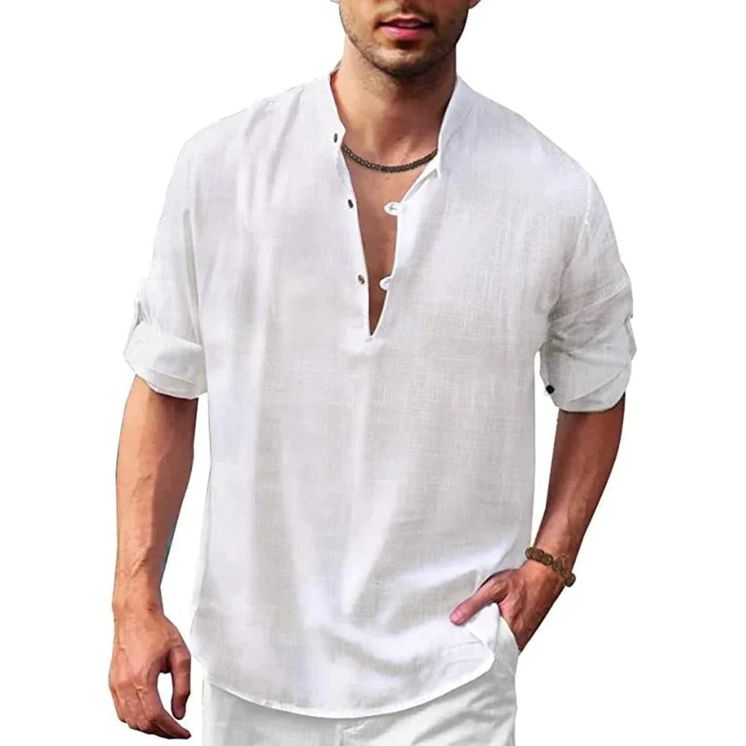Chemise homme mélange lin coton coupe régulière été