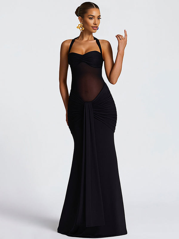 Robe Maxi Maternité Maille Froncée Dos Nu Col Licou