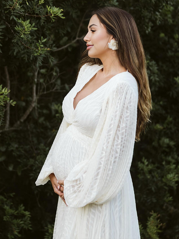 Robe Maxi Maternité Boho Manches Lanterne Dos Nu Froncée