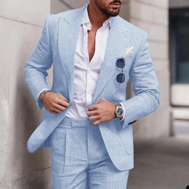 Costume Lin Homme Slim Fit Élégant Mariage Été Cérémonie