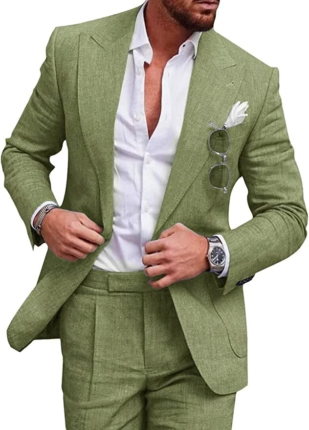 Costume Lin Homme Slim Fit Élégant Mariage Été Cérémonie
