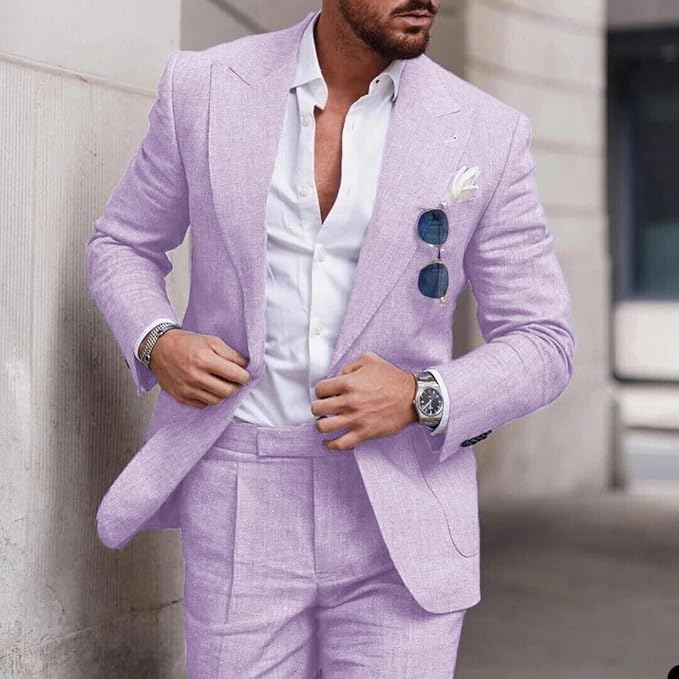 Costume Lin Homme Slim Fit Élégant Mariage Été Cérémonie