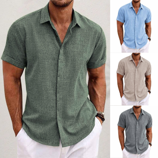 Chemise Lin Homme Légère Respirante Col Boutonné Été