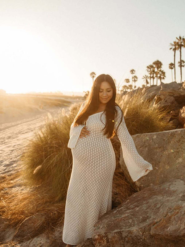 Robe Maxi Maternité Plage Dos Nu Découpes Manches Évasées