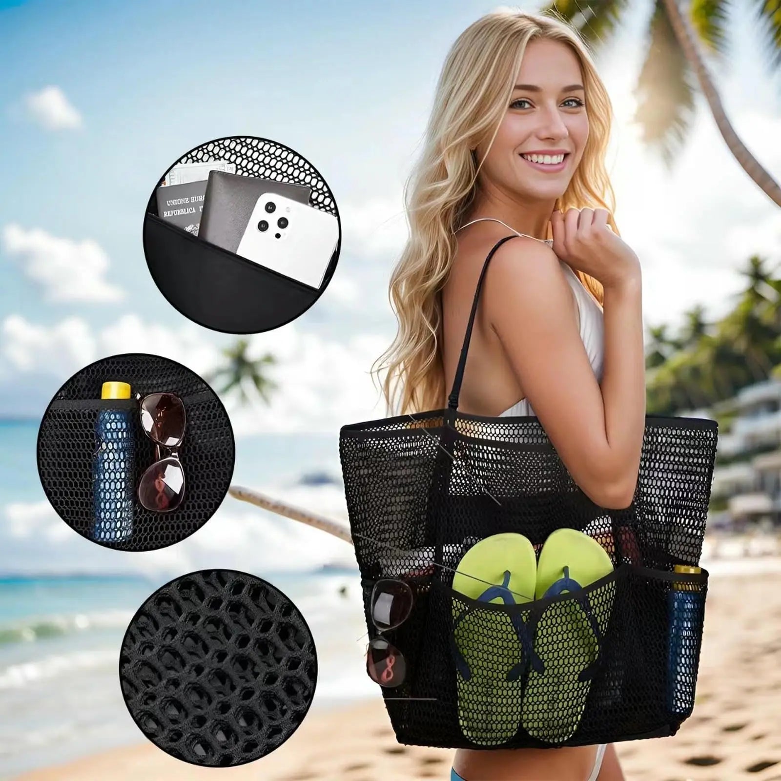 Sac de plage femme polyester grande capacité tote shopping