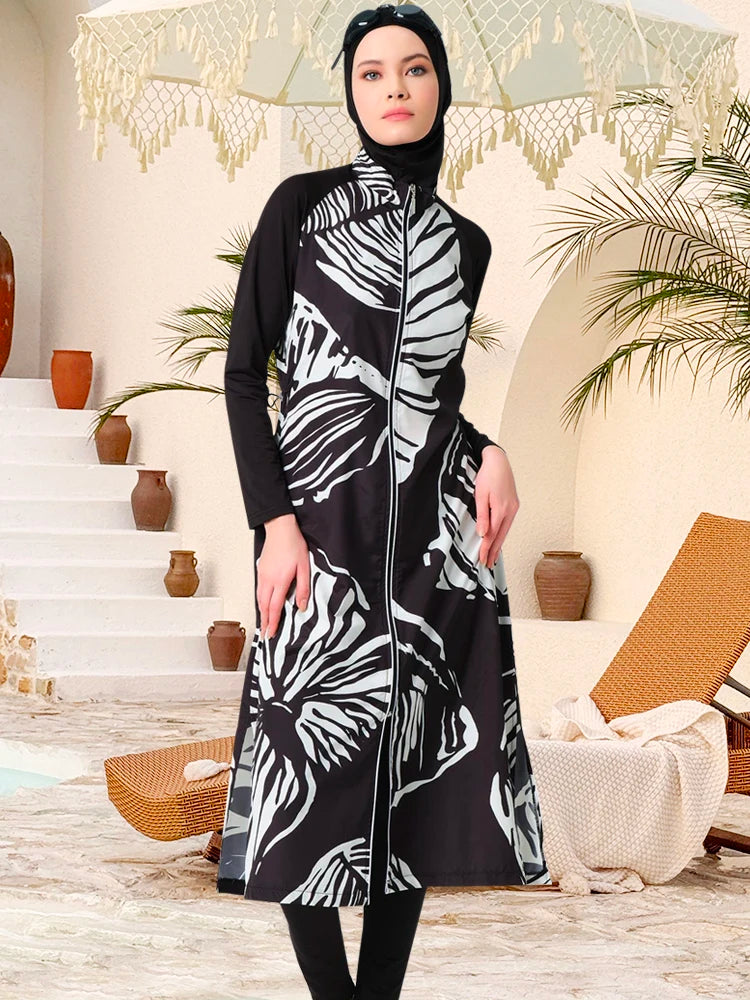 Burkini femme 3 pièces imprimé tropical imperméable UPF50+