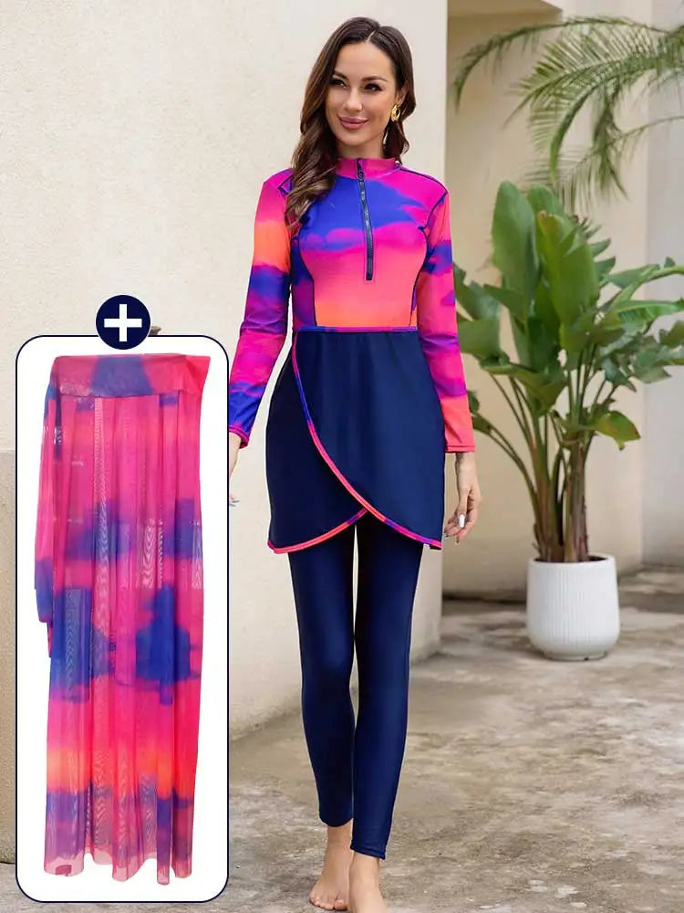 Burkini femme 3/4 pièces floral châle séchage rapide UPF50+