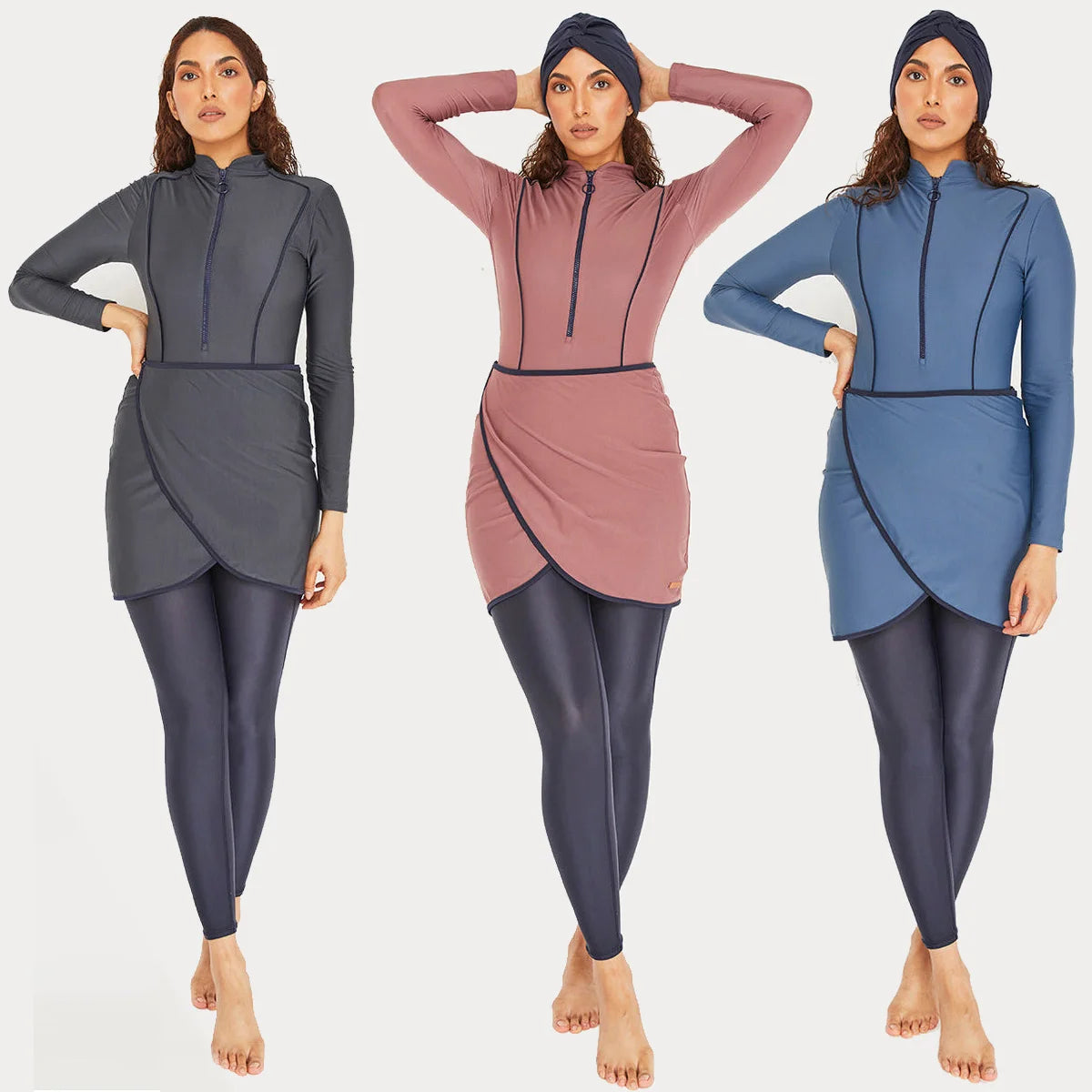 Burkini femme manches longues ensemble 3 pièces patchwork sport