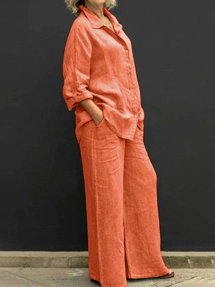 Ensemble femme coton deux pièces top long pantalon