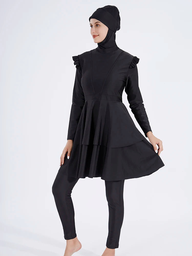Burkini femme 3 pièces couverture intégrale bordure lotus