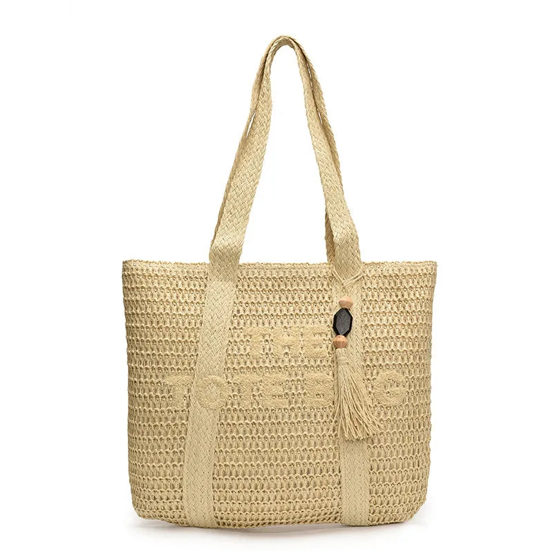Sac de plage femme tressé paille grande capacité bandoulière