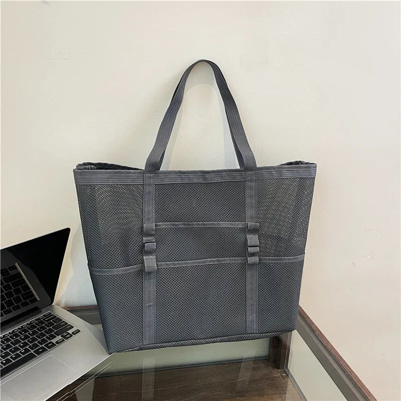 Sac de plage canvas grande capacité maille semi-transparente