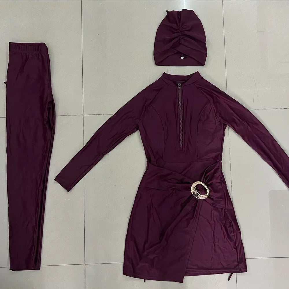 Burkini femme robe longue manches longues couverture intégrale rétro