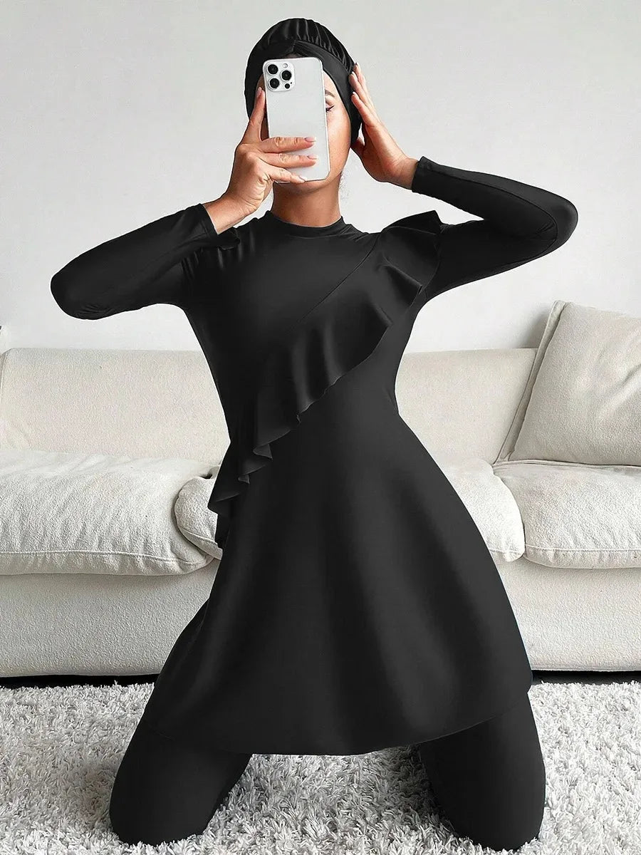 Burkini femme 3 pièces imprimé floral couverture intégrale