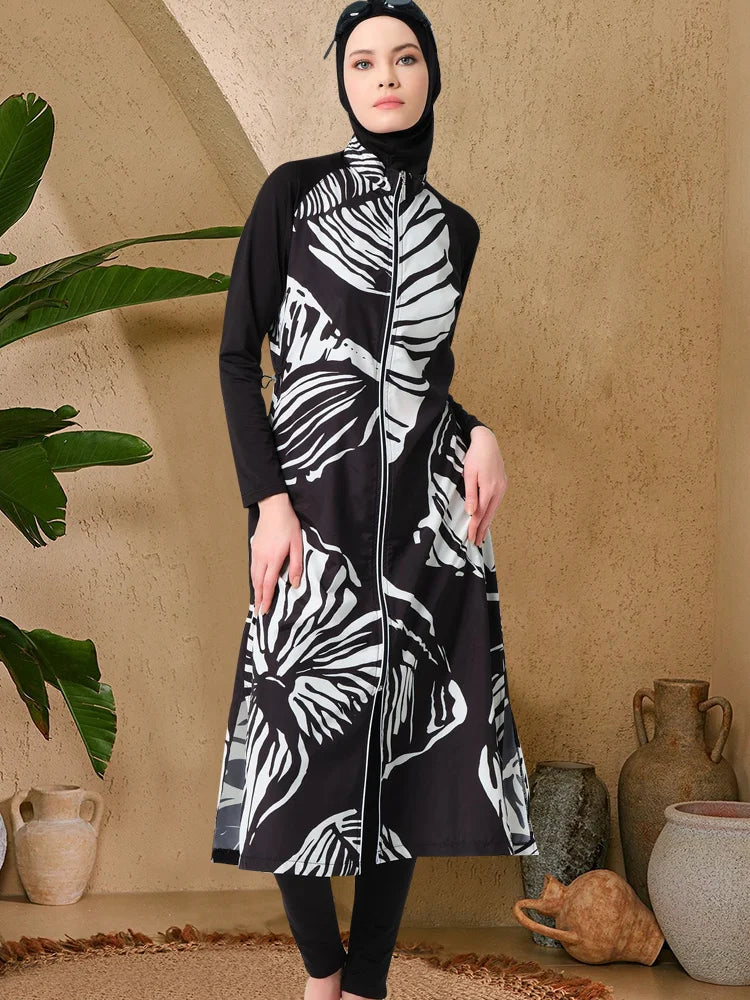 Burkini femme 3 pièces imprimé tropical imperméable UPF50+
