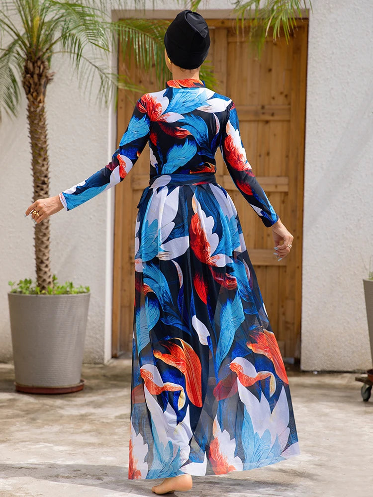 Burkini femme 3/4 pièces floral châle séchage rapide UPF50+