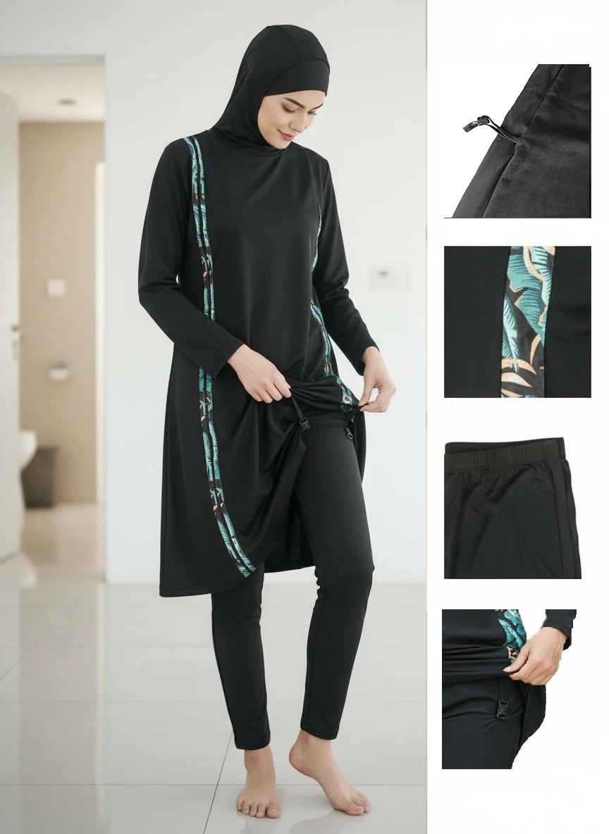 Burkini sport femme 3 pièces manches longues séchage rapide