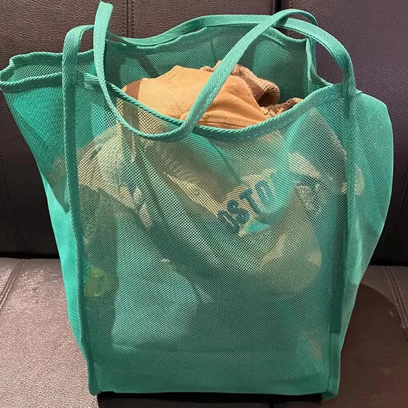 Sac de plage canvas grande capacité maille semi-transparente